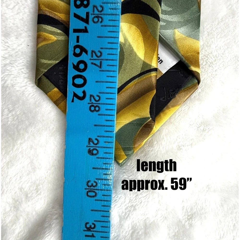 J Garcia Snail Garden Mens Necktie Gold Green Black Silk Modern Abstract Art Ltd